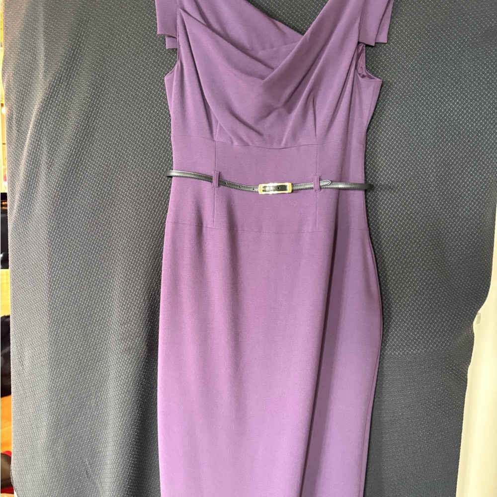 Classic Jackie O Sheath Dress Purple Midi Dress with Belt
